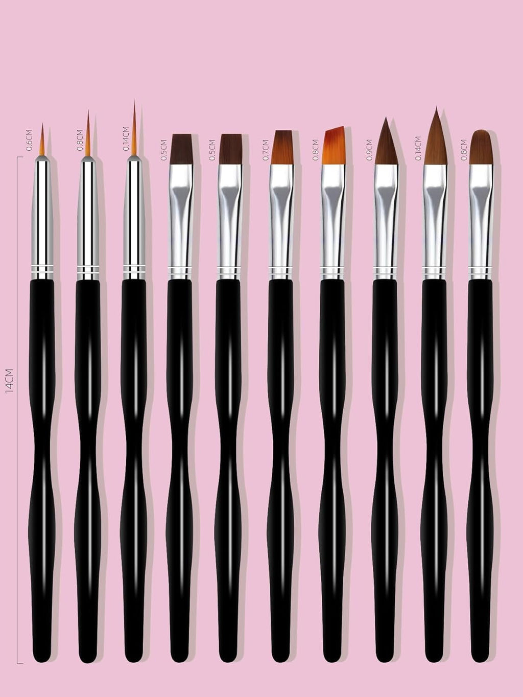 Nail Art Pinsel Set, 10Pcs Nageldesign Malerei Pinsel, Professionelle Nail Art Design Pinsel, Nail Fine Liner Pinsel, Schwarz