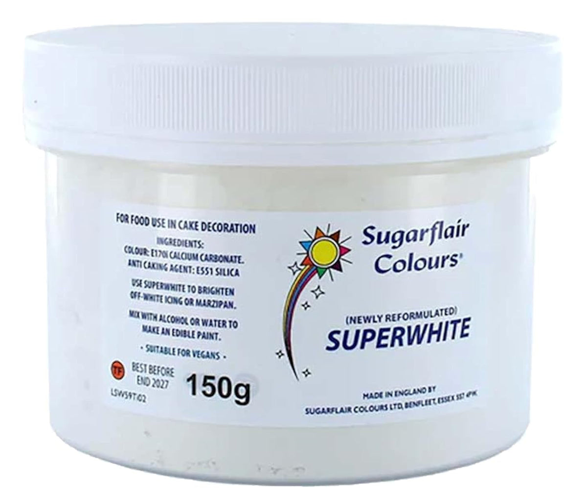 Sugarflair Superwhite Javel pour glaçage royal, colorant alimentaire comestible extra blanc – 150 g
