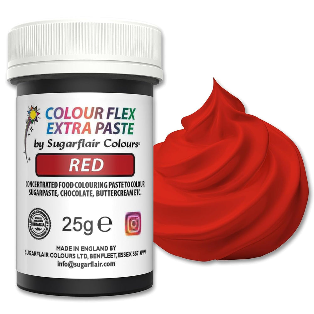 Colorant alimentaire Sugarflair Colourflex Extra Paste, rouge - Colorant alimentaire comestible pour crème au beurre, chocolat, pâte à sucre, glaçage, fondant, mélanges à gâteaux, pâte et plus - 25g