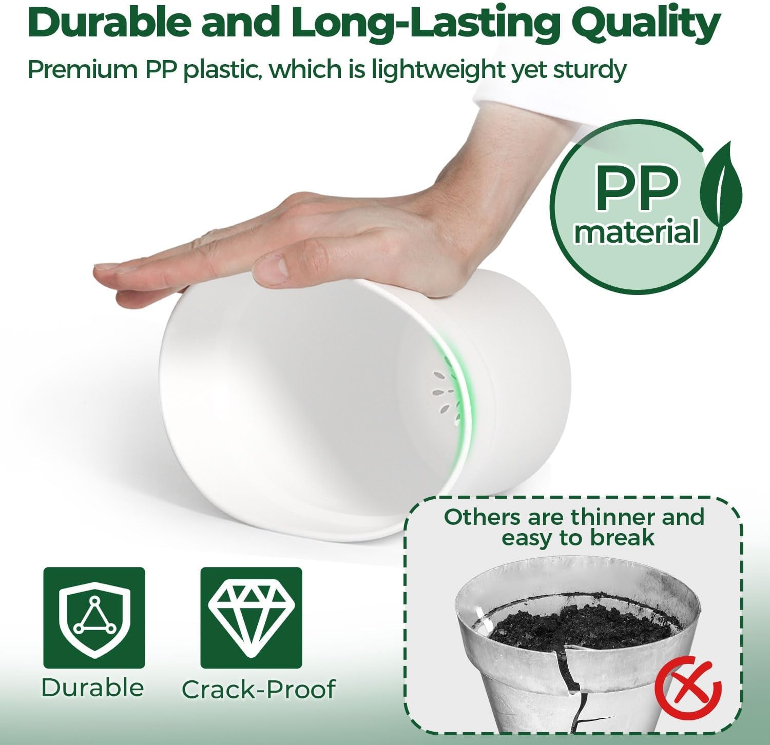 T4U Pot de Fleur en Plastique de 16 cm avec Soucoupe, Ensemble de 6 Pots à Herbes en Plastique avec Plusieurs Trous de Drainage, Pot Rond pour Plantes Succulentes d'intérieur et de Balcon, Cactus, Blanc