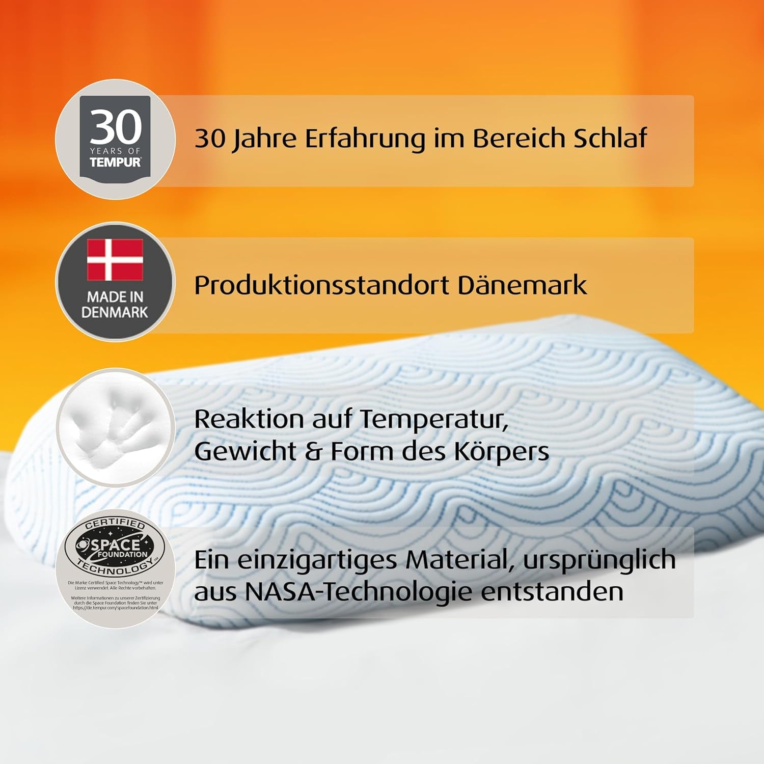 Oreiller de couchage en mousse à mémoire de forme TEMPUR EASE, oreiller ergonomique de soutien du cou pour toute position de sommeil, soutien ferme, 50 X 31 X 10/5 cm, blanc Naty Shop Oreillers standard