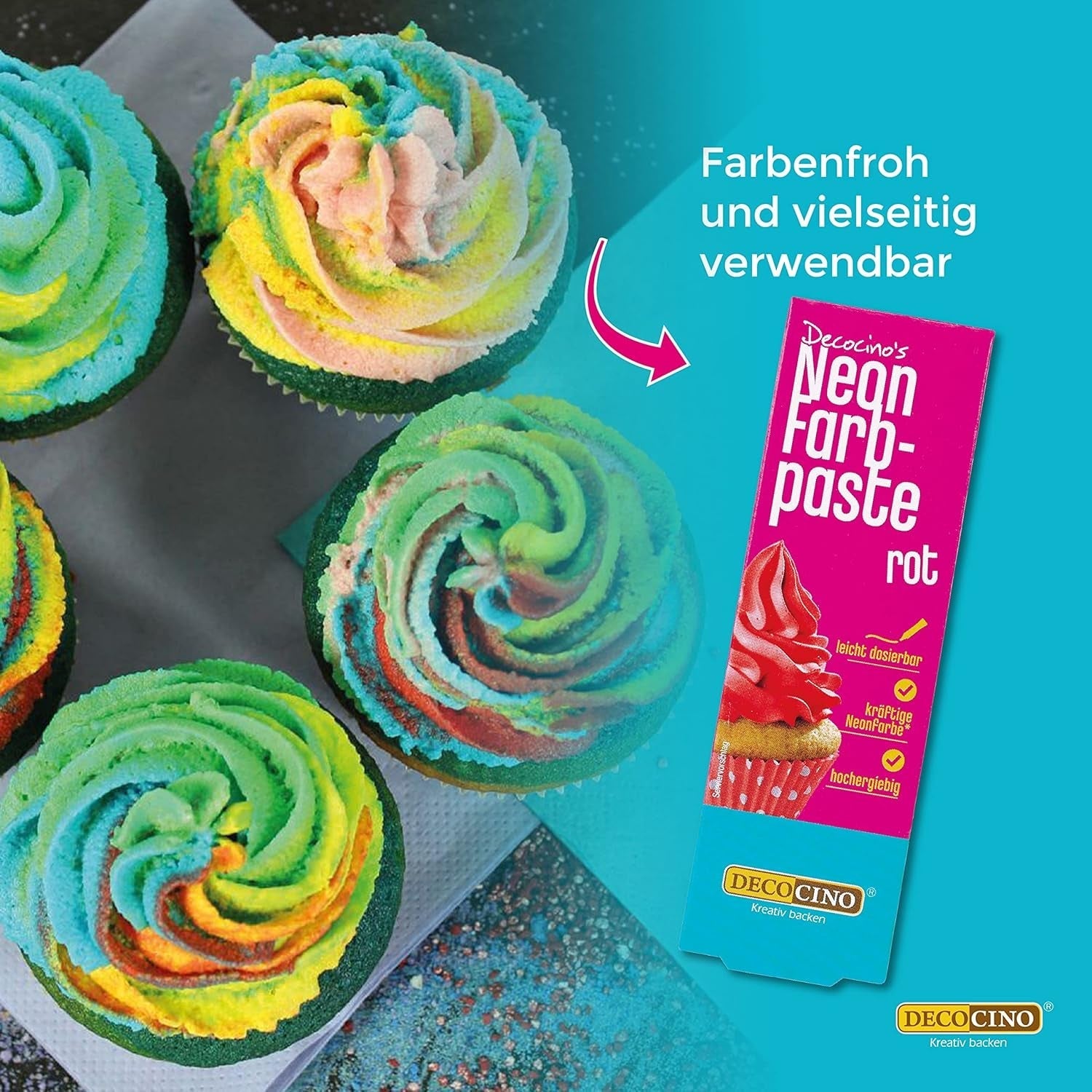 Decocino Neon Food Paste Rouge - Colorant alimentaire haute dose - Pour colorer gâteaux, muffins, cupcakes - Sans goût