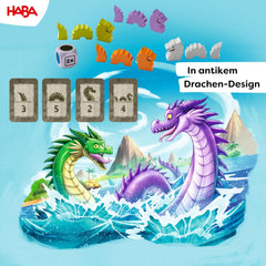 HABA Water Dragons - Jeu de dés et de stratégie pour enfants à partir de 5 ans - Jeu de société passionnant avec dragons et figurines en bois - Jeu familial pour 2 à 4 joueurs - 1307133001