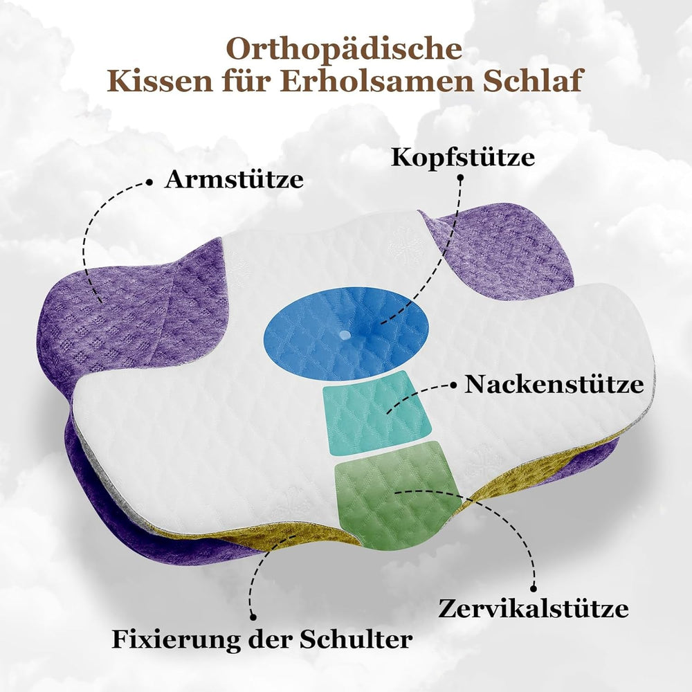 Oreiller cervical Wellsync Oreiller ergonomique Oreiller en mousse à mémoire de forme Oreiller orthopédique pour dormeurs latéraux Dormeurs sur le dos Dormeurs sur le ventre Douleurs au cou Blanc Gris Oreillers orthopédiques cervicaux Naty Shop