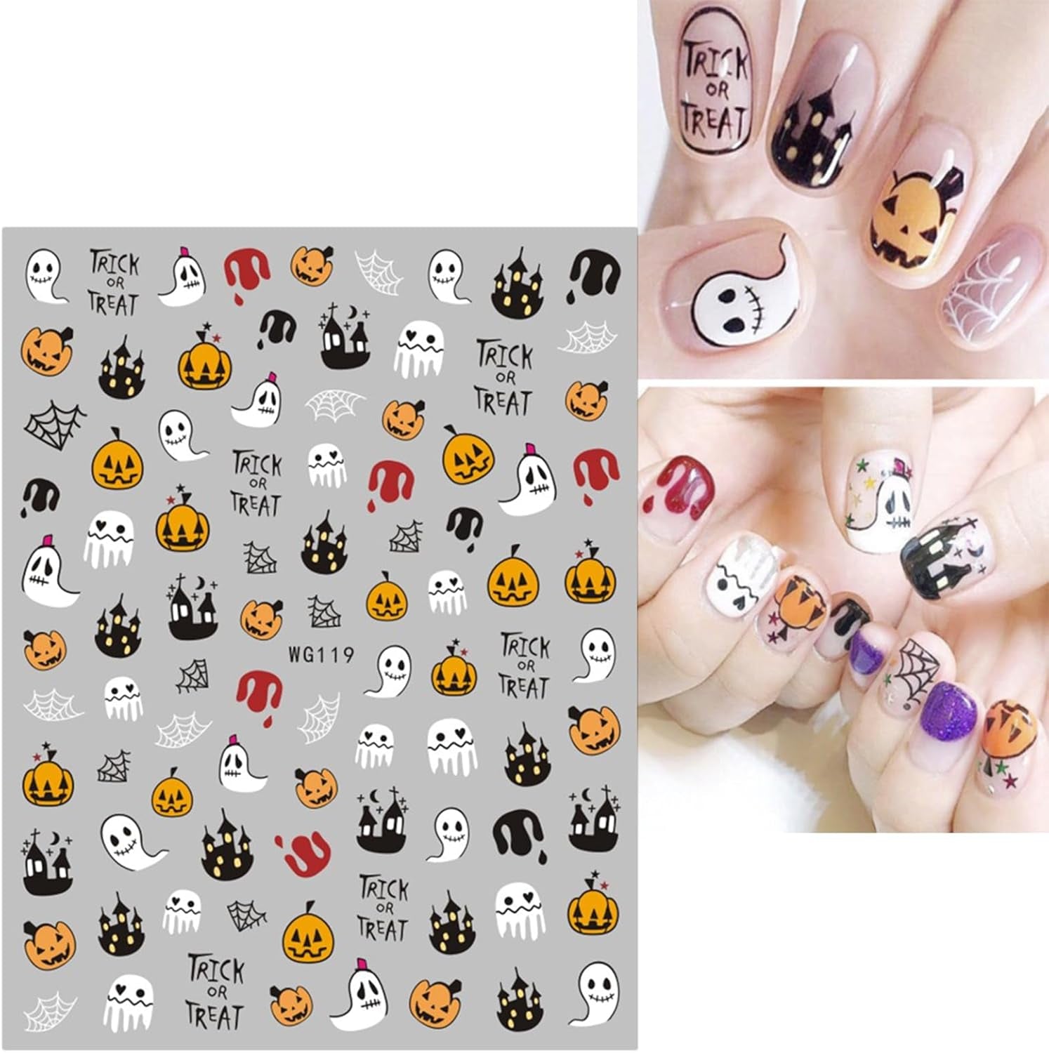 JMEOWIO Autocollant pour ongles Halloween 8 feuilles pour nail art