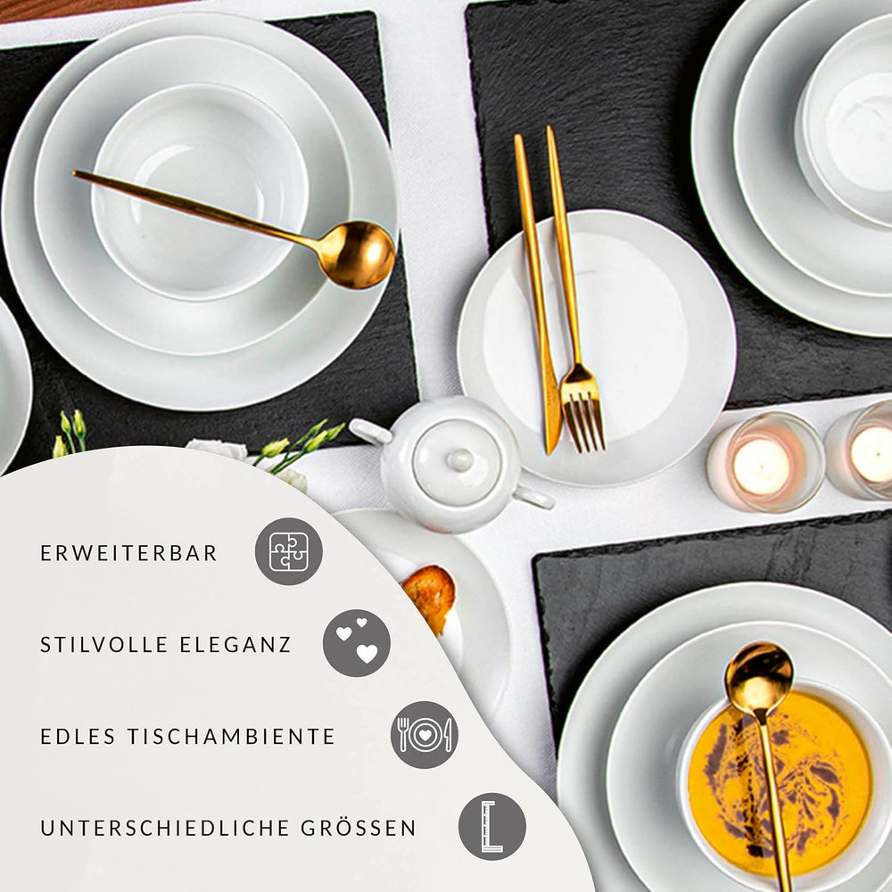 Sänger New Port Ensemble de tasses à café, 12 tasses pour 6 personnes, tasses et soucoupes en porcelaine blanche, 150 ml | LA COLLECTION PREMIUM