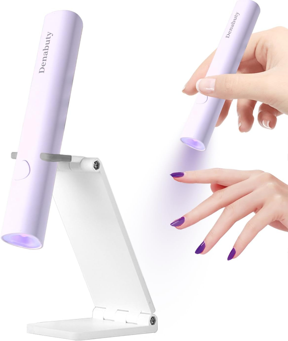 Denabuty Lampe UV pour Vernis à Ongles Gel, Mini Lampe LED U V pour Remplacement des Ongles avec Support Tragbare Petite Lampe UV pour Vernis à Ongles Gel, pour Aushärten Von Nagelkleber & Nail Tips Blanc