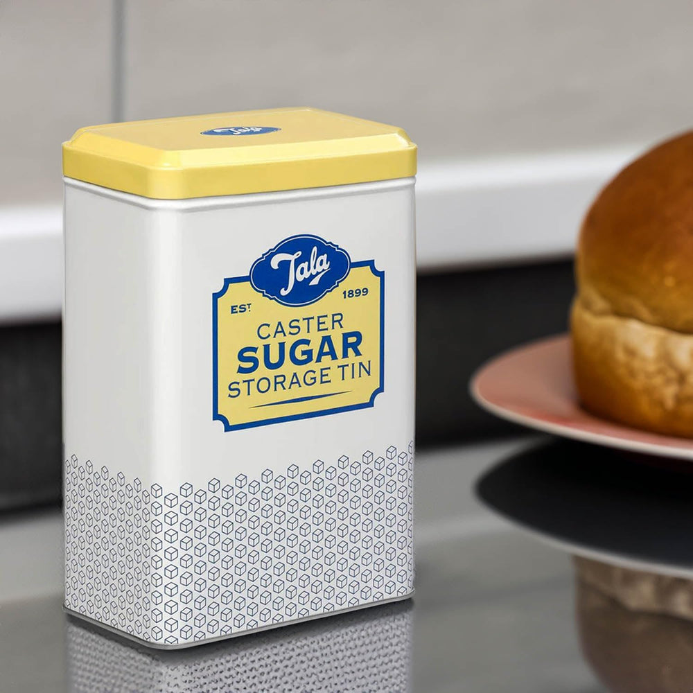 Tala Originals Boîte de rangement en métal au design rétro jaune et crème peut contenir un sac entier de sucre en poudre