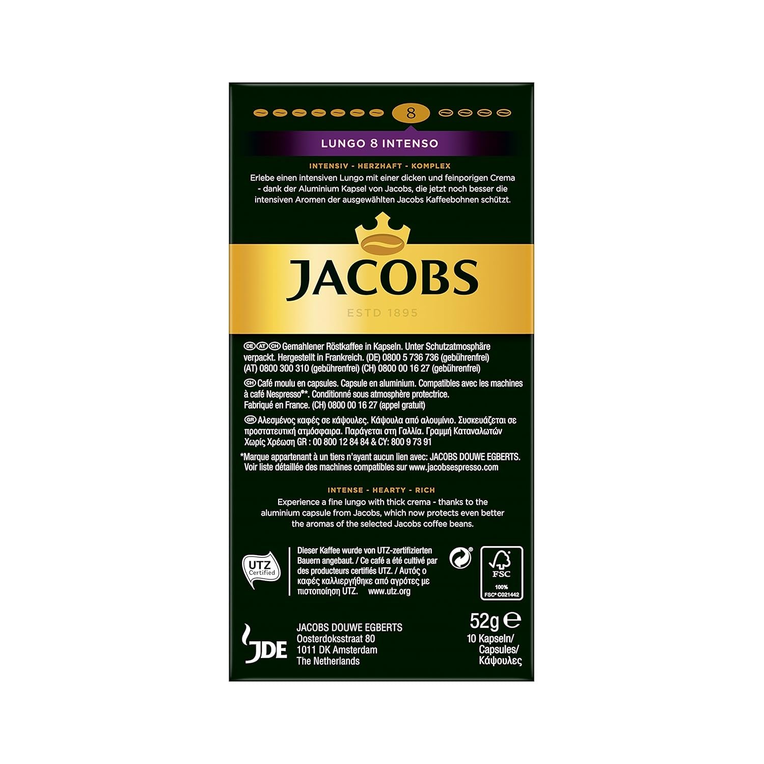 Jacobs Kapseln Lungo Intenso, Intensität 8 & Kapseln Lungo Classico, Intensität 6, 100 capsules de café compatibles Nespresso®*, 10er Pack, 10 x 10 Getränke