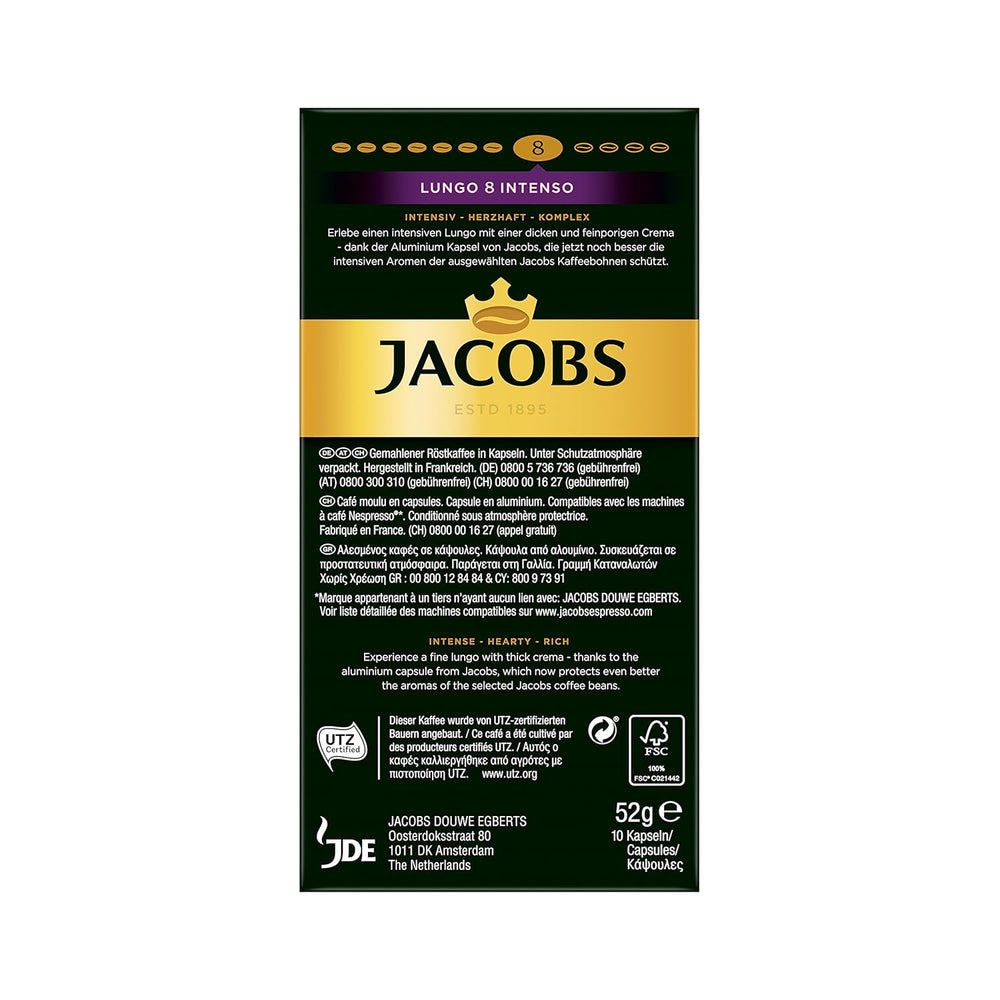 Jacobs Kapseln Lungo Intenso, Intensität 8 & Kapseln Lungo Classico, Intensität 6, 100 capsules de café compatibles Nespresso®*, 10er Pack, 10 x 10 Getränke