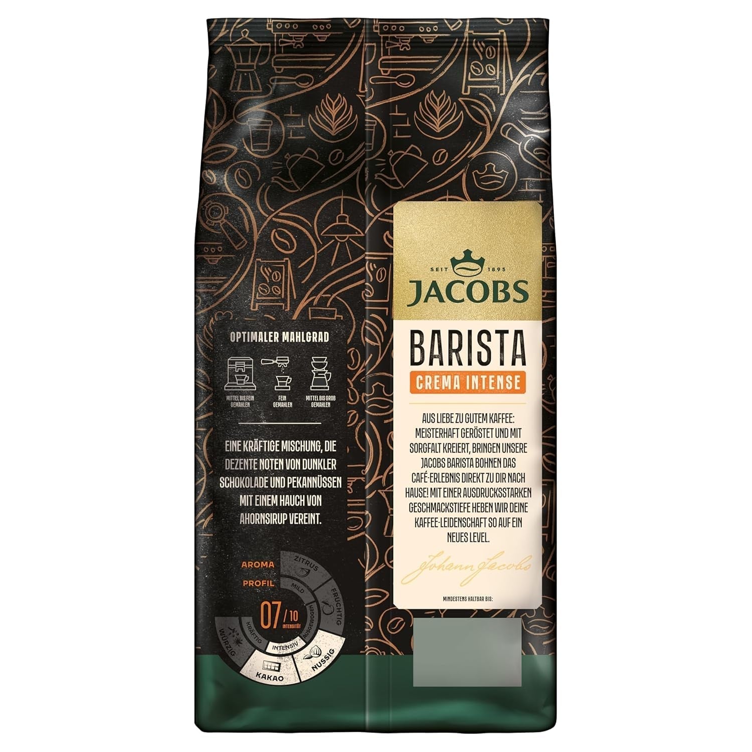 Jacobs Barista Crema Intense Coffee Beans 1kg - Intense, chocolat noir et noix de pécan, grains de café Arabica et Robusta Naty Shop