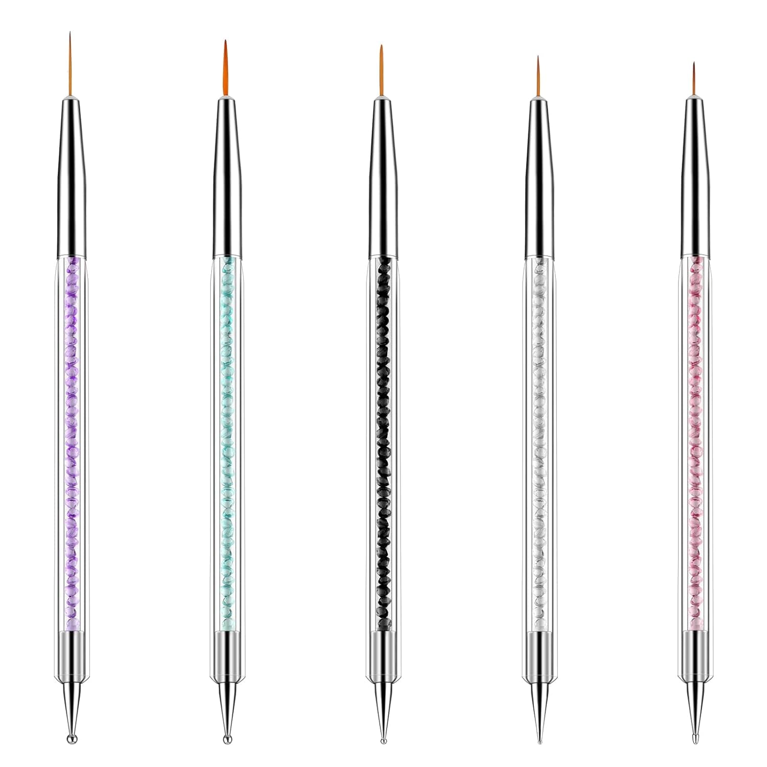 5 pièces Nail Art Pinsel Set Dotting Tool Nailart Pinsel Nageldesign Double End Dotting Pen Strass Professional Acryl Feinmalerei Nail Art Design