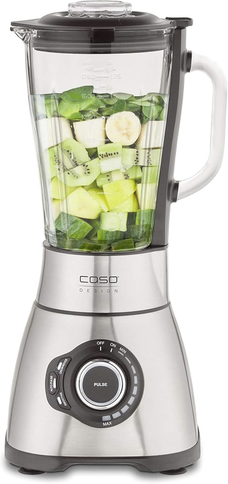 CASO B 1800 Powerblender-Set - Batteur sur socle, 28 000 U/Min, Glasbehälter 1,75 L, Inkl. Trinkflasche Und Zerkleiner, Mixer Testsieger Mit Sehr Gut, Edelstahl Naty Shop