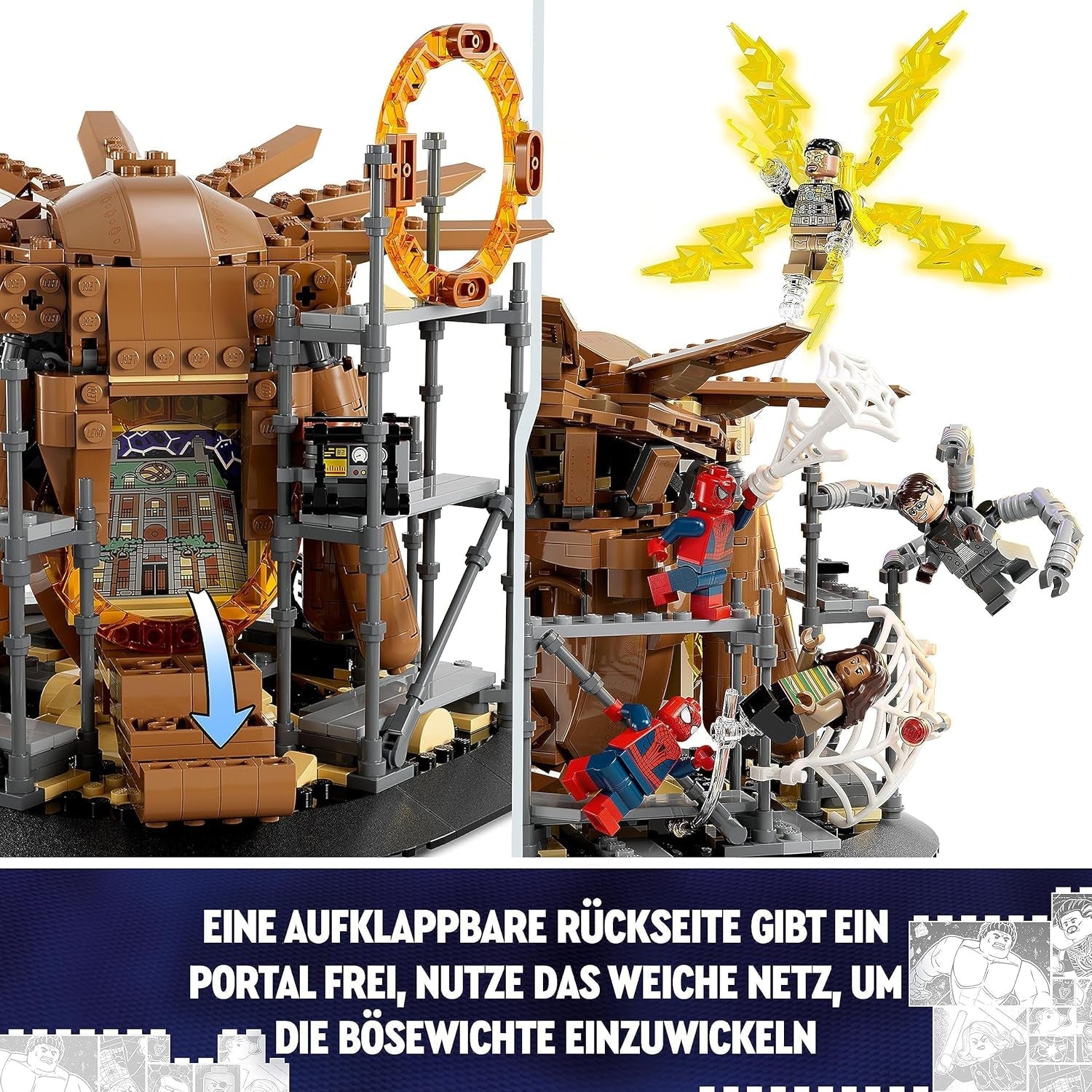 LEGO 76261 Marvel Spider-Man's Big Showdown, Spider-Man : No Way Home avec 3 figurines Peter Parker plus Green Goblin, Electro, Sandman, Ned, Doctor Strange et MJ, modèle à collectionner Jeux de construction Besuche den LEGO-Store
