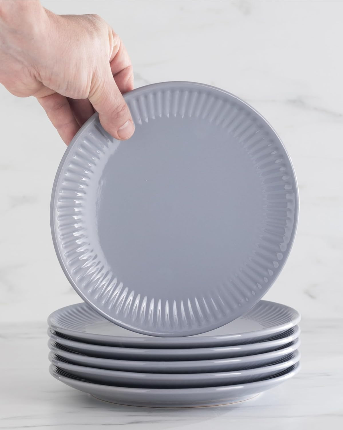 Service de table en céramique pour 6 personnes, Hygge, 24 pièces. GAGNANT DU TEST Service de table en grès scandinave de rêve, bol et assiettes, service de table pour 6 services de vaisselle Pure Living en gris bleu