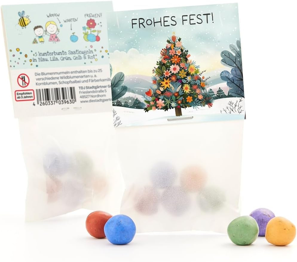 10 X Blumenmurmeln "Frohes Fest" | Kleines Geschenk & Nachhaltiges Mitgebsel Zu Weihnachten | Saatbomben Für Kollegen, Gäste & Kinder | Kleinigkeit Zum Advent, Adventskalender-Füllung Oder Nikolaus