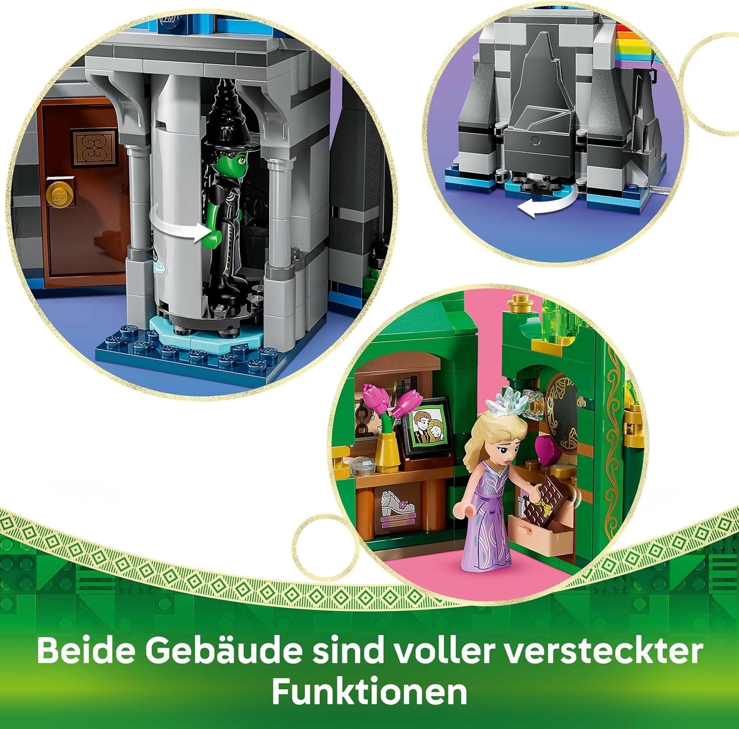 LEGO Wicked Emerald City & Kiamo Ko Castle - Kreatives Spielzeug mit Elphaba & Glinda Minifiguren sowie EIN AFFE & Zubehör - Kinder Geschenk für Mädchen, Jungen & Filmfans ab 9 Jahren - 75689