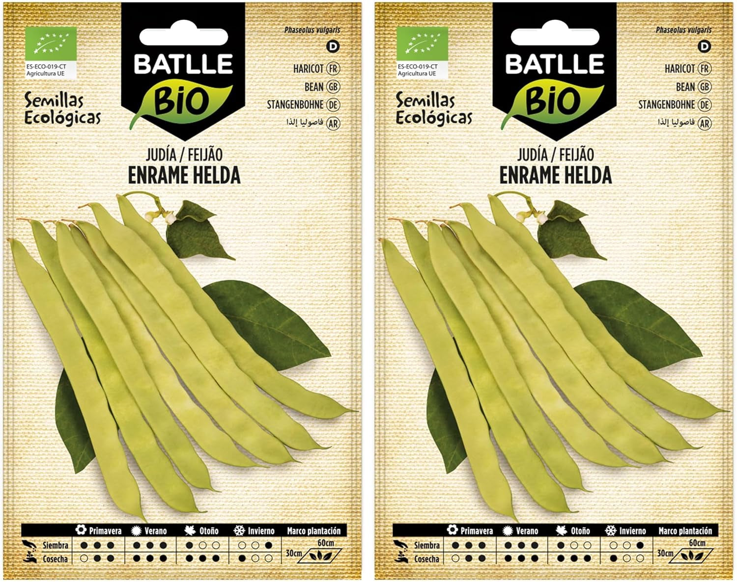 Bio Samen - Stangenbohnen Helda (28-70 Samen - Bio) (Packung Mit 2)