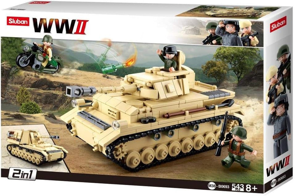 Sluban Klemmbausteine SL95565, WWII - Deutscher Panzer [M38-B0693], Spielset, Klemmbausteine, Soldaten, mit Spielfigur, Army WWII, Multi Color