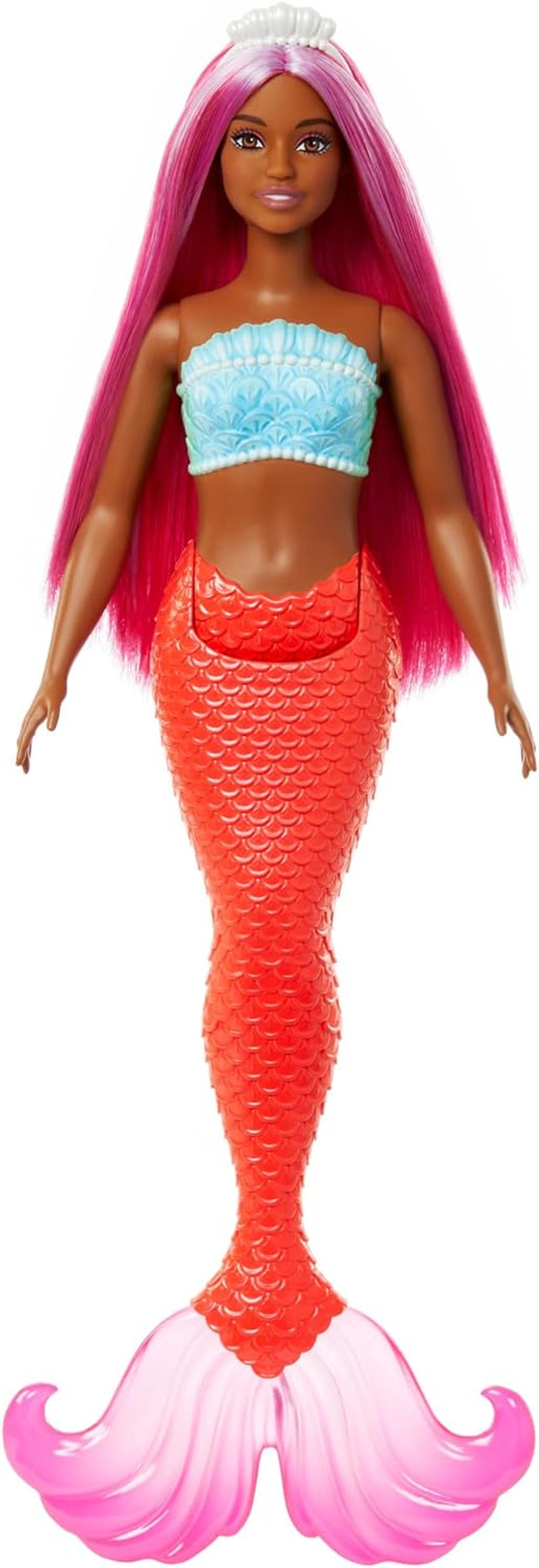 Poupée Barbie Sirène avec cheveux et bandeau fantaisie roses et lilas, haut en coquillage et nageoire de queue bleu lavande, HRR06 Naty Shop Dolls Queue de sirène en rouge tropical