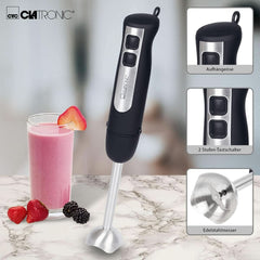 Clatronic Stabmixer SM 3739 Pürierstab, Handmixer, Mixer Für Smoothie, Shakes, 2 Stufen-Schalter, Multizerkleinerer, Edelstahl-Stab and Messer, Aufhängeöse, 800 Watt Motor, Schwarz-Edelstahl Mother and Child Naty Shop