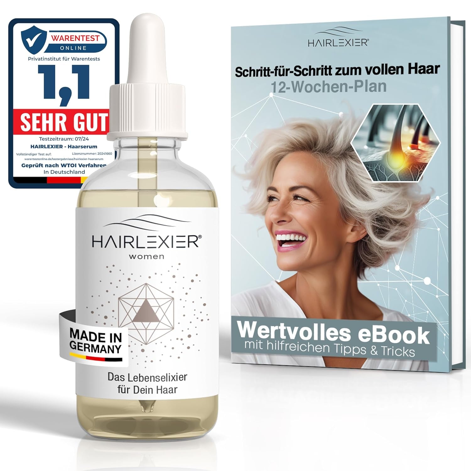 Hairlexier remediu de creștere a părului pentru femei - ulei de rozmarin pentru păr, ulei de păr cu ulei de ricin, ulei de lavandă, ser natural pentru păr împotriva căderii părului difuz, susține creșterea părului, vegan și organic + caiet de lucru Ingrijirea parului Naty Shop Femei