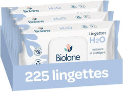BIOLANE - Lingettes humides bébé à l'eau - 225 lingettes - 3 x 75 pièces - Nettoyage doux et efficace - Dès la naissance - Qualité française