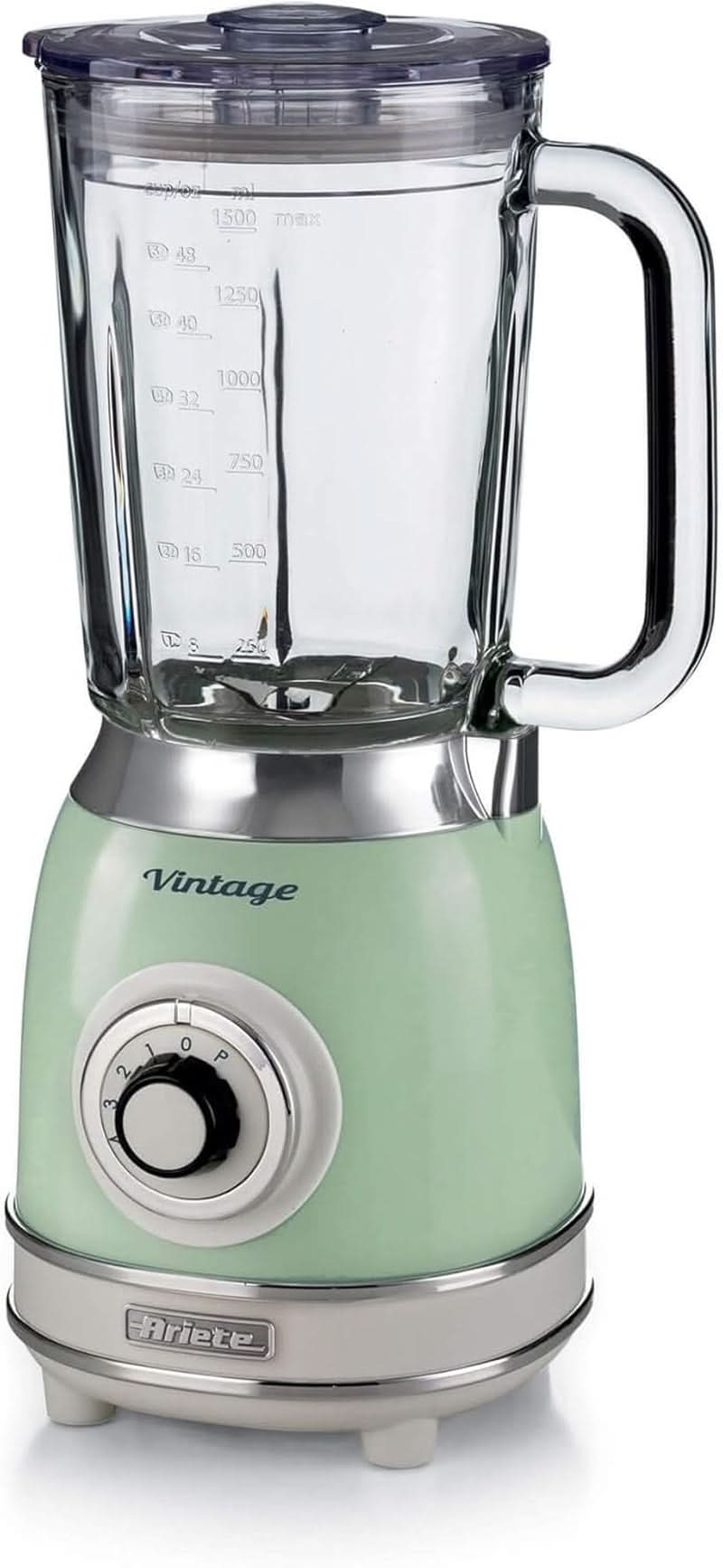 Ariete Vintage 583 Mixer Aus Glas, Retro Multifunktionsmixer Mit 4 Klingen, 4 Geschwindigkeiten + Pulse-Funktion, Ice-Brush Function, 1,5 Liter Fassungsvermögen, 1000W, Green Kitchen Naty Shop Green Single