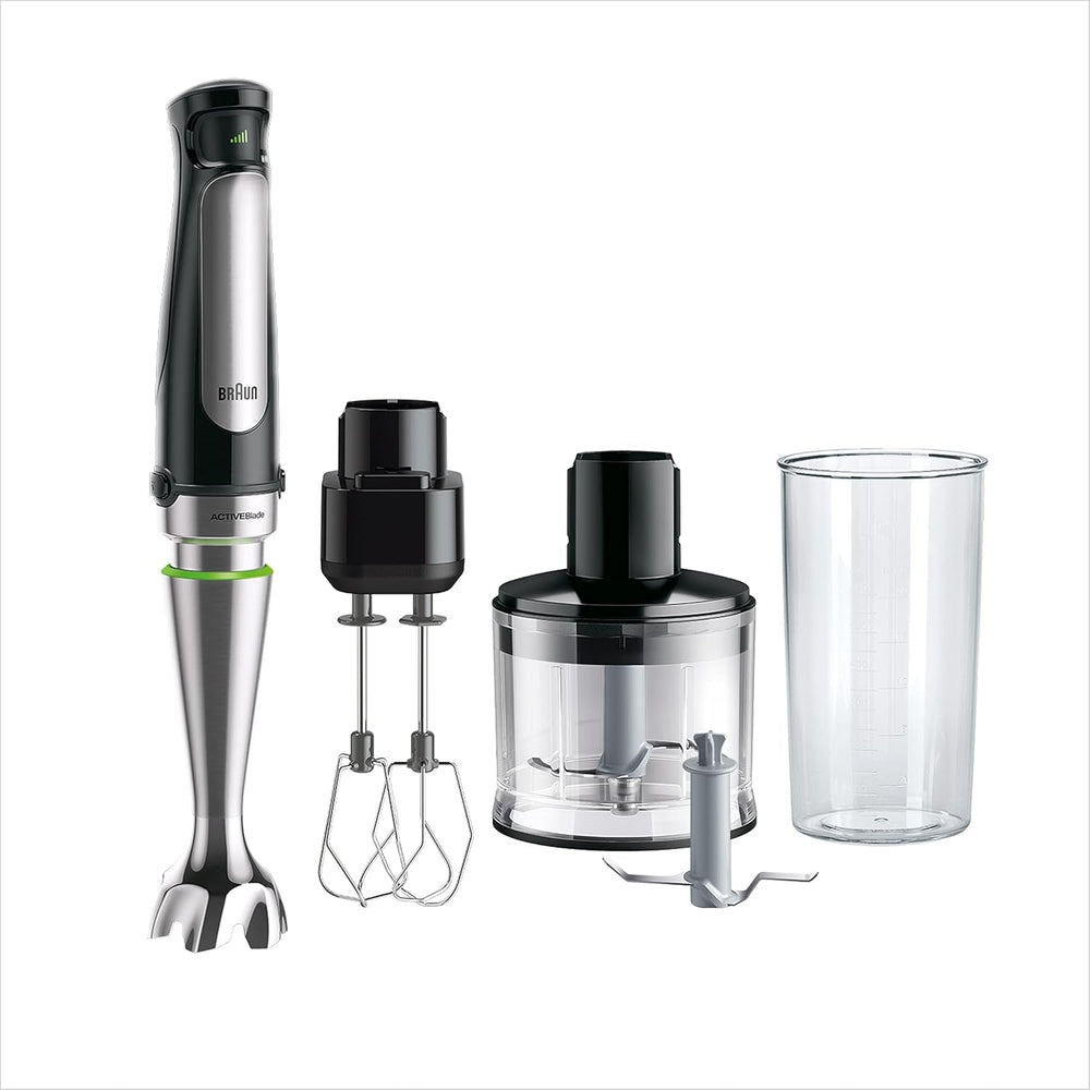 Braun Household Hogar Multiquick 7 Mixer, Spritzschutz, Spülmaschinenfest, Bpa-Frei, 600 Ml, Zerkleinerer 500 Ml, Eisklinge, MQ 7035XBI, 1000 W, Schwarz, MQ7035XBI Kitchen Naty Shop 4 Zubehörteile 7035X | 3 Accessoires