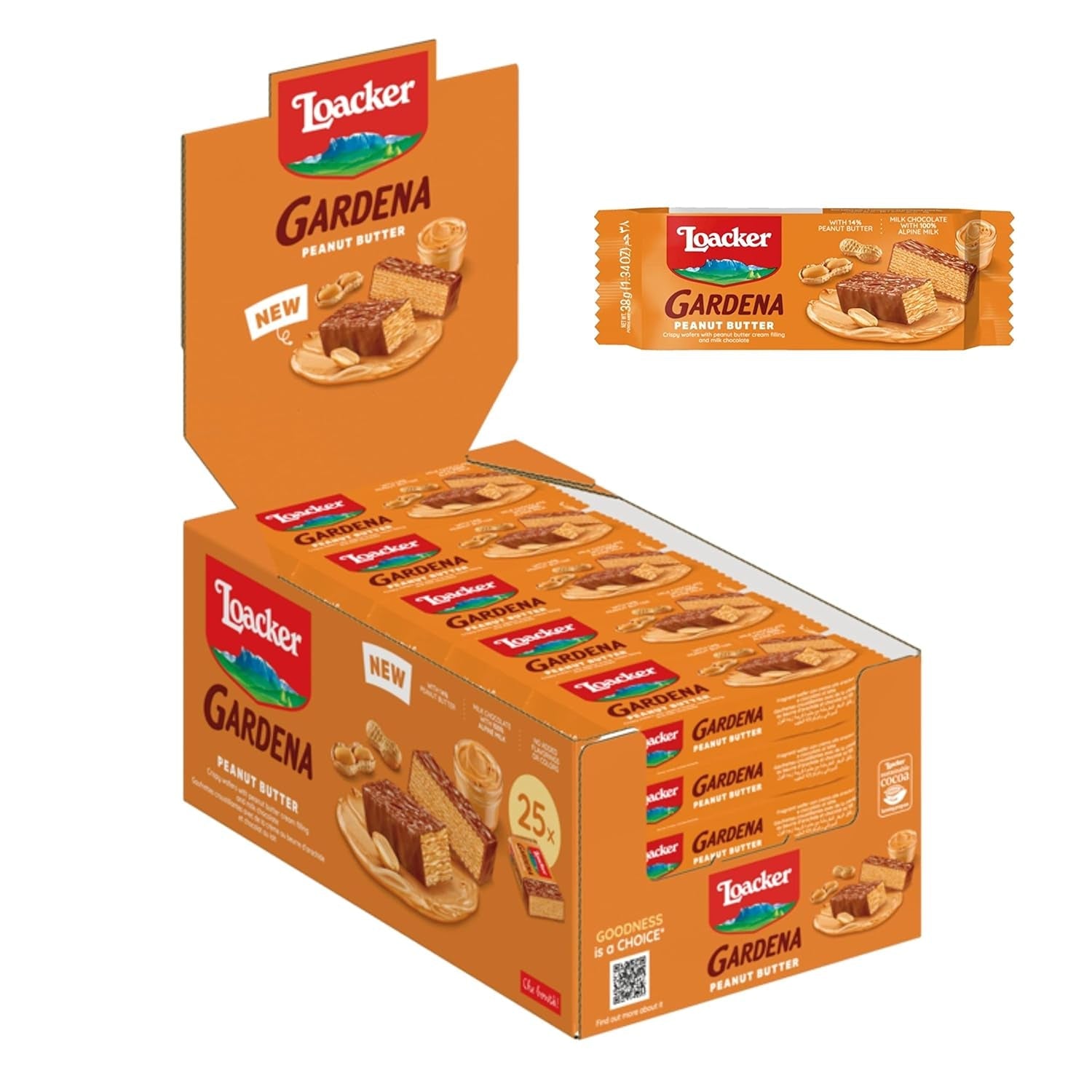 Loacker Gardena (Chocolat) • Gaufrettes recouvertes de chocolat au lait et fourrées à la crème fine au chocolat • Biscuits gaufrettes, grand paquet (25 x 38g)