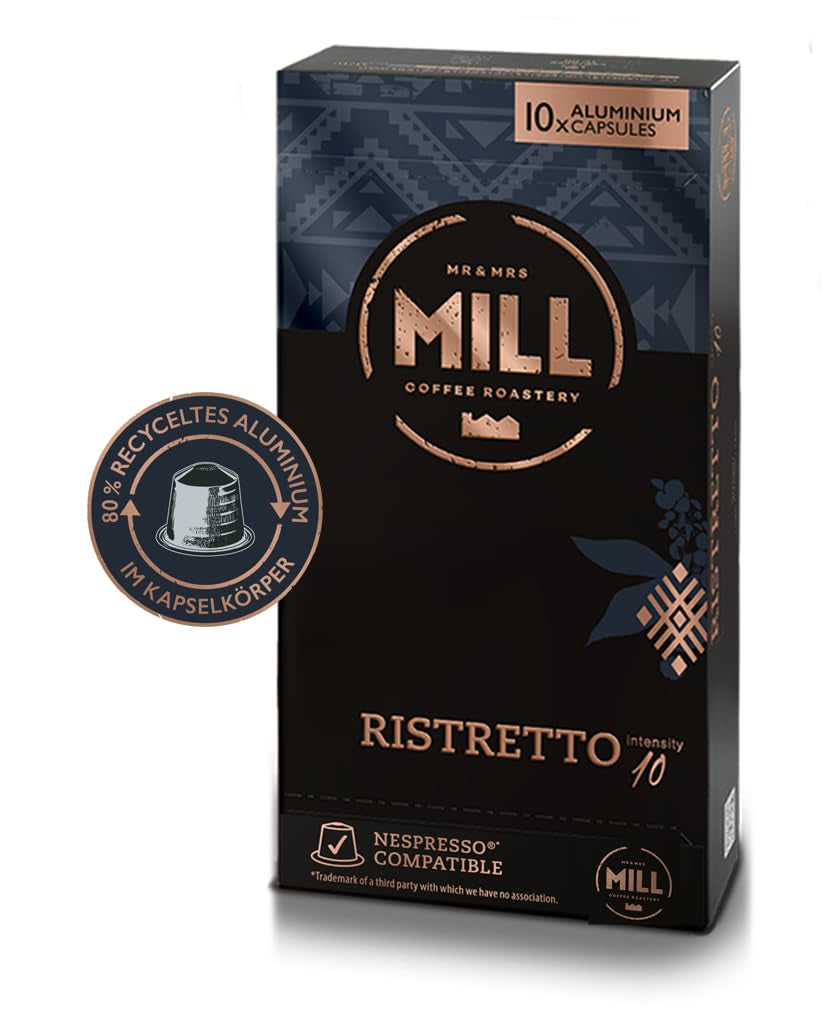 Kaffeekapseln Ristretto, 100 Kapseln für Kapselmaschinen (10x10), 80% d'aluminium recyclé dans Kapselkörper