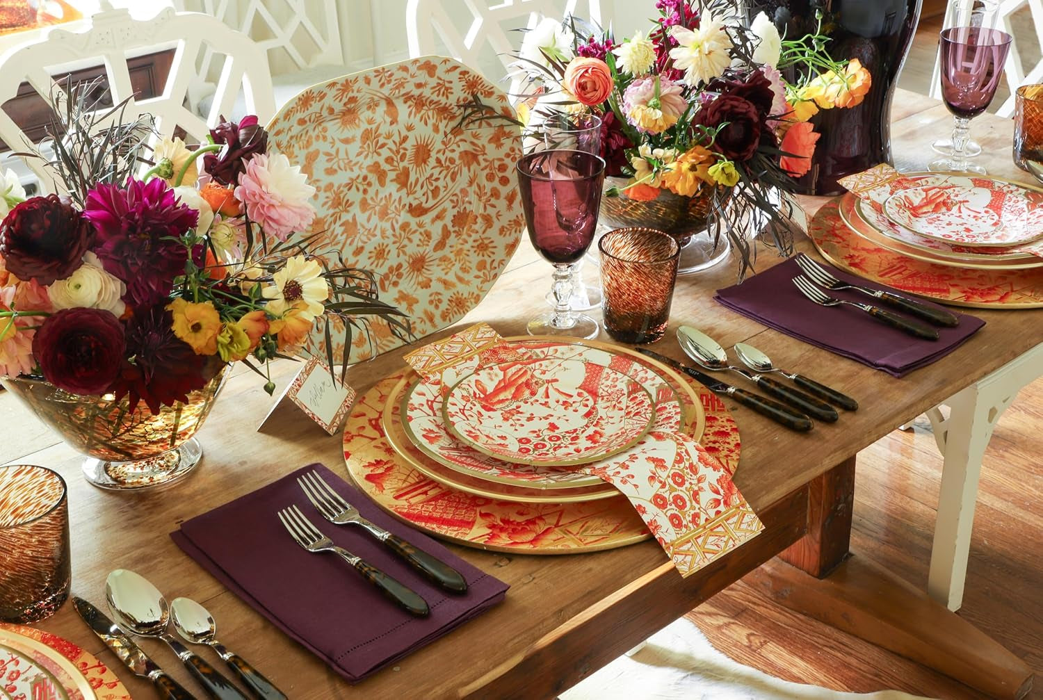 Serviettes de table en porcelaine corail et or, 15 par paquet