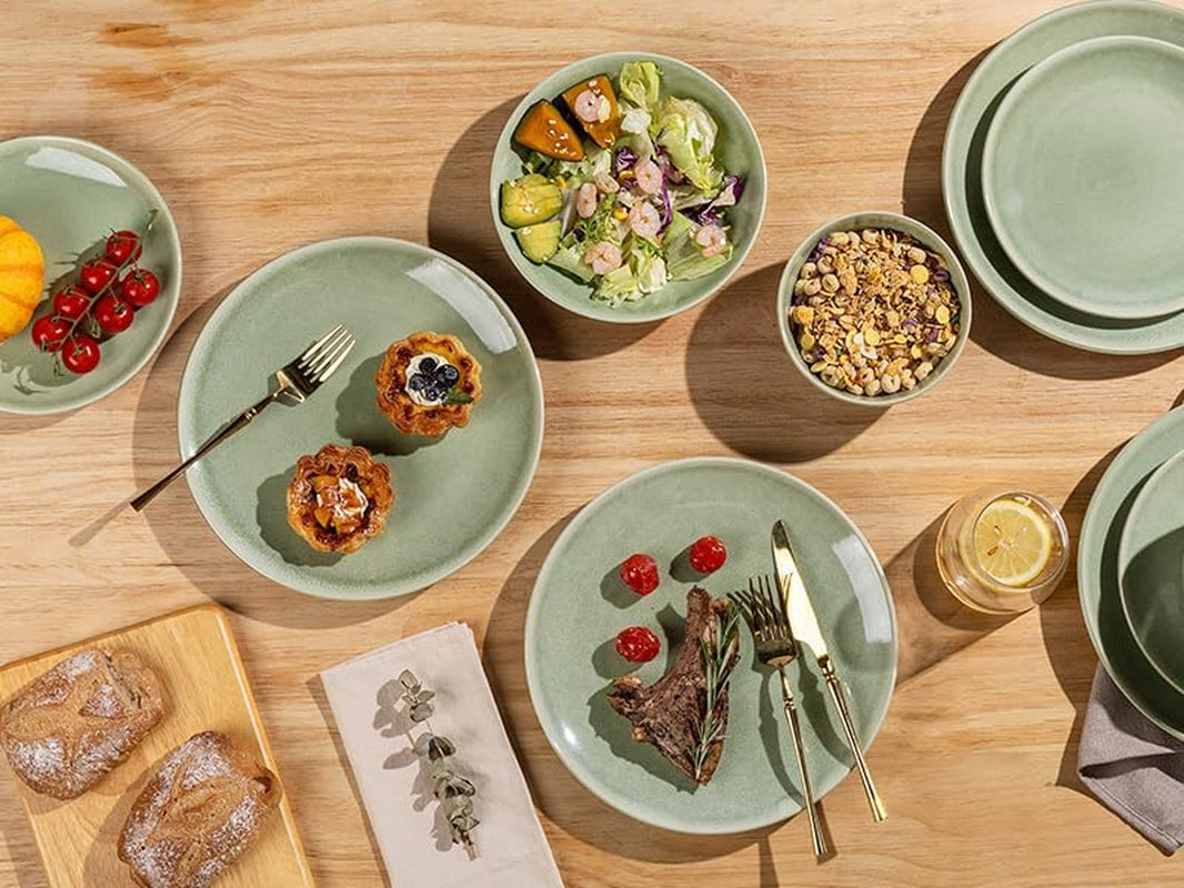 GBHOME Service de table en céramique pour 6 personnes, 24 assiettes et bols peints à la main, grès résistant aux rayures, passe au lave-vaisselle et au micro-ondes