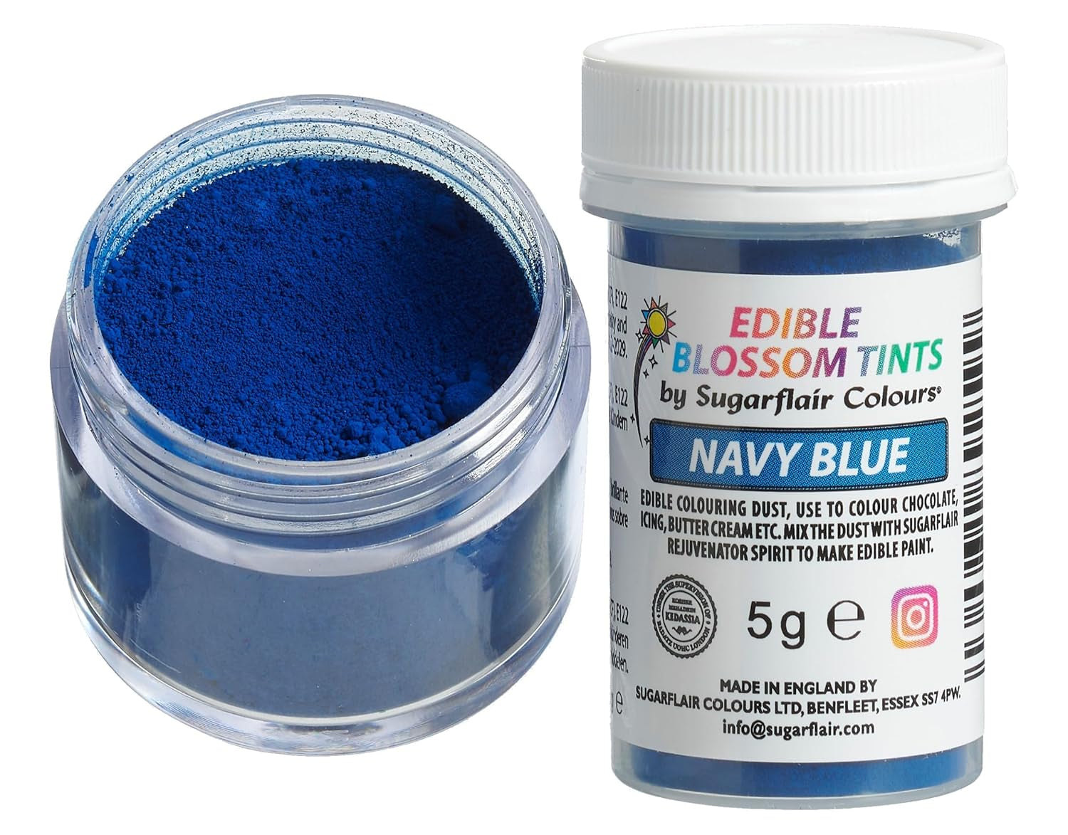 Sugarflair Blossom Tint Dust Navy Blue - Colorant alimentaire en poudre pour décorations de gâteaux, fondant, glaçage, chocolat, crème au beurre, macarons et plus - 5G