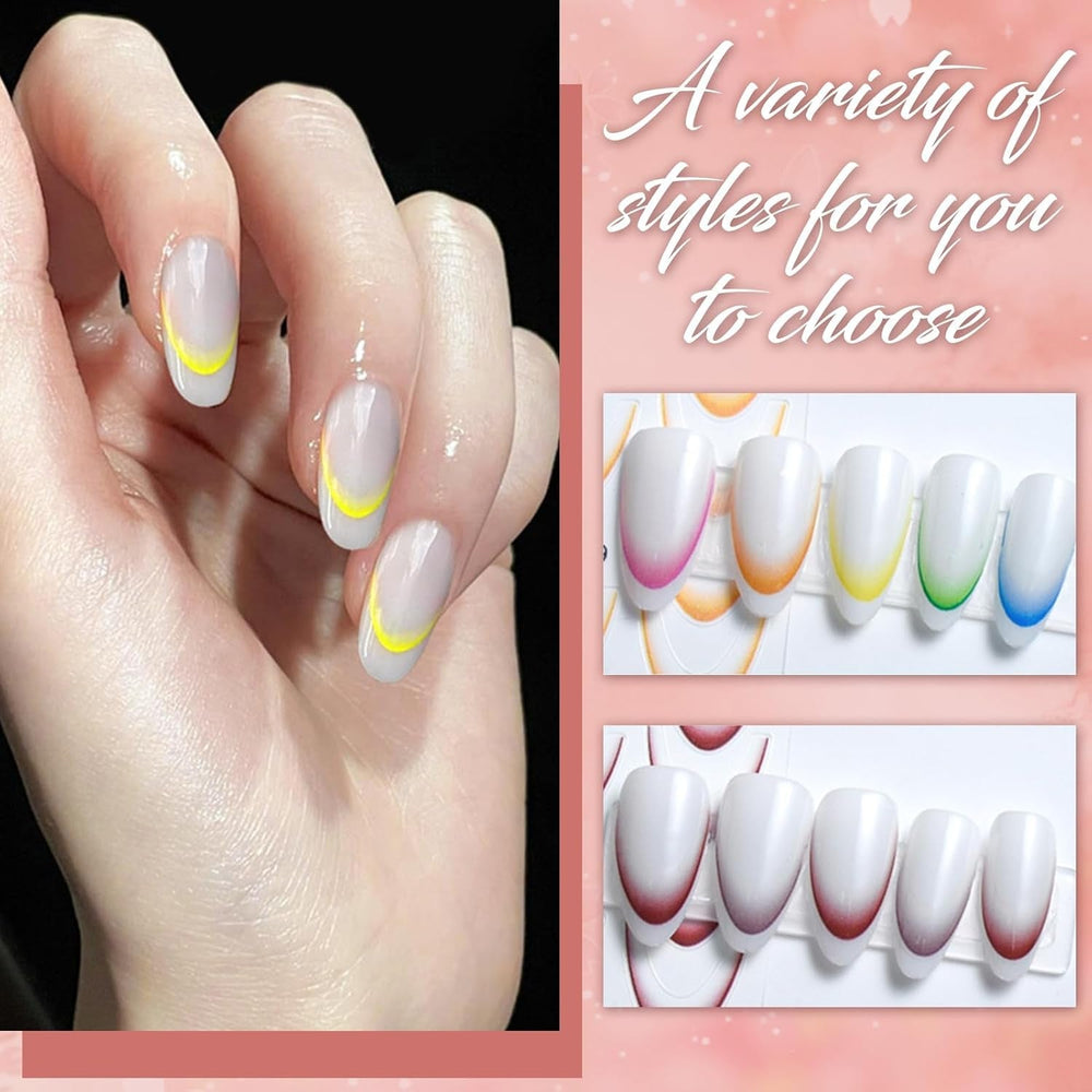 12 pièces French Tip Nagelsticker Selbstklebend Bunte French Nails Schablone Nagelaufkleber Nail Art Stickers Nageldesign DIY Nägel Zubehör(12 Farben)