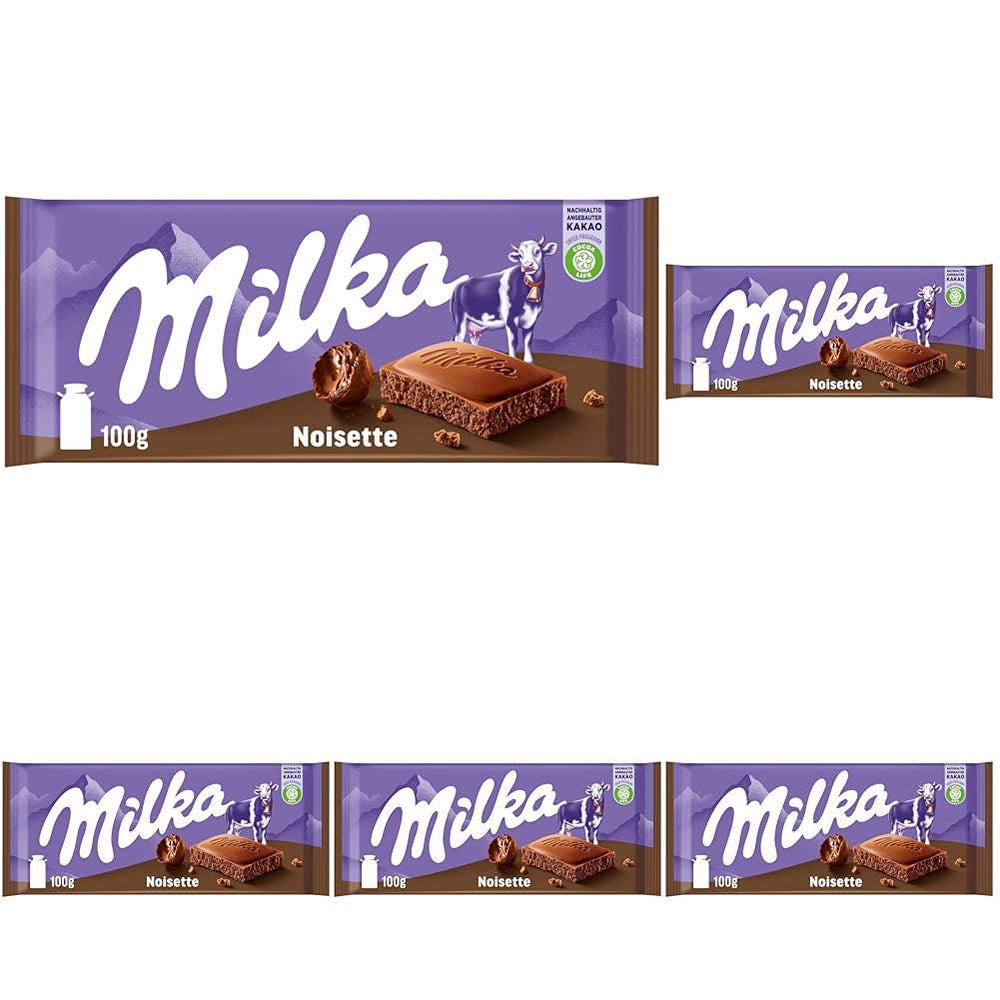 Milka Noisette – Chocolat au lait alpin fourré délicatement et crémeux aux noisettes – 25 x 90g