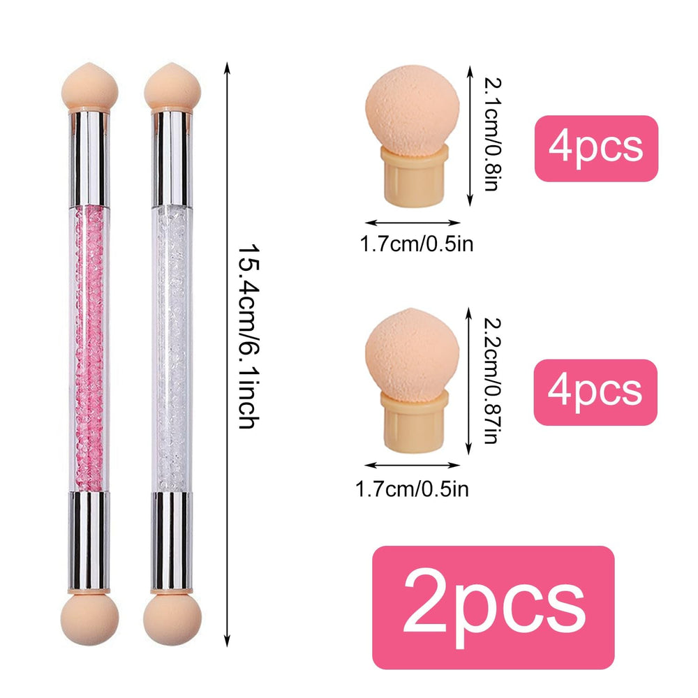 2 pièces Nail Art Rendering-Werkzeuge Doppelter Kopf, éponge pinceau applicateur Inkl 8 Ersatzköpfe, Nail Art Schwamm et Tupfpinsel (blanc, rose)