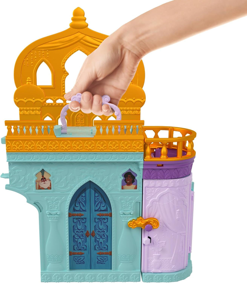 Jouet princesse Disney Mattel, maison de poupée château empilable de Jasmin avec petite poupée, 2 amis et 7 pièces, inspiré du film Disney, jouets de voyage et cadeaux pour enfants, HLW93 Papusi Naty Shop