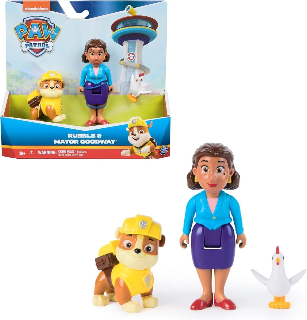 PAW PATROL Hero Pups - Ensemble de figurines d'action comprenant 1 figurine de chien de chasse, 1 figurine de chat du chaos et 1 figurine de maire je-sais-tout, jouet adapté aux figurines d'action de 3 ans et plus Naty Shop Rubble Mayor Gutherz