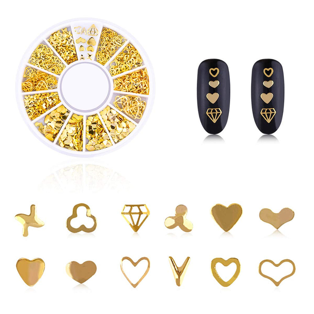 4 boîtes Nagel Art Strass, 3D Nagel Art Décorations, Mix Größe Nagel Perlen Glitter Strass Gold Metall Hohlniet Nagelkunst Stern Mond Sonne Nagel Zubehör Für DIY Nageldesign
