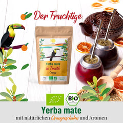 ORIGEENS BIO YERBA MATE cu portocale 200 G - Ceaiul fructat I Ceai organic Yerba Mate neprăjit, fără tulpini și praf I Băutură energizantă și detoxifiantă