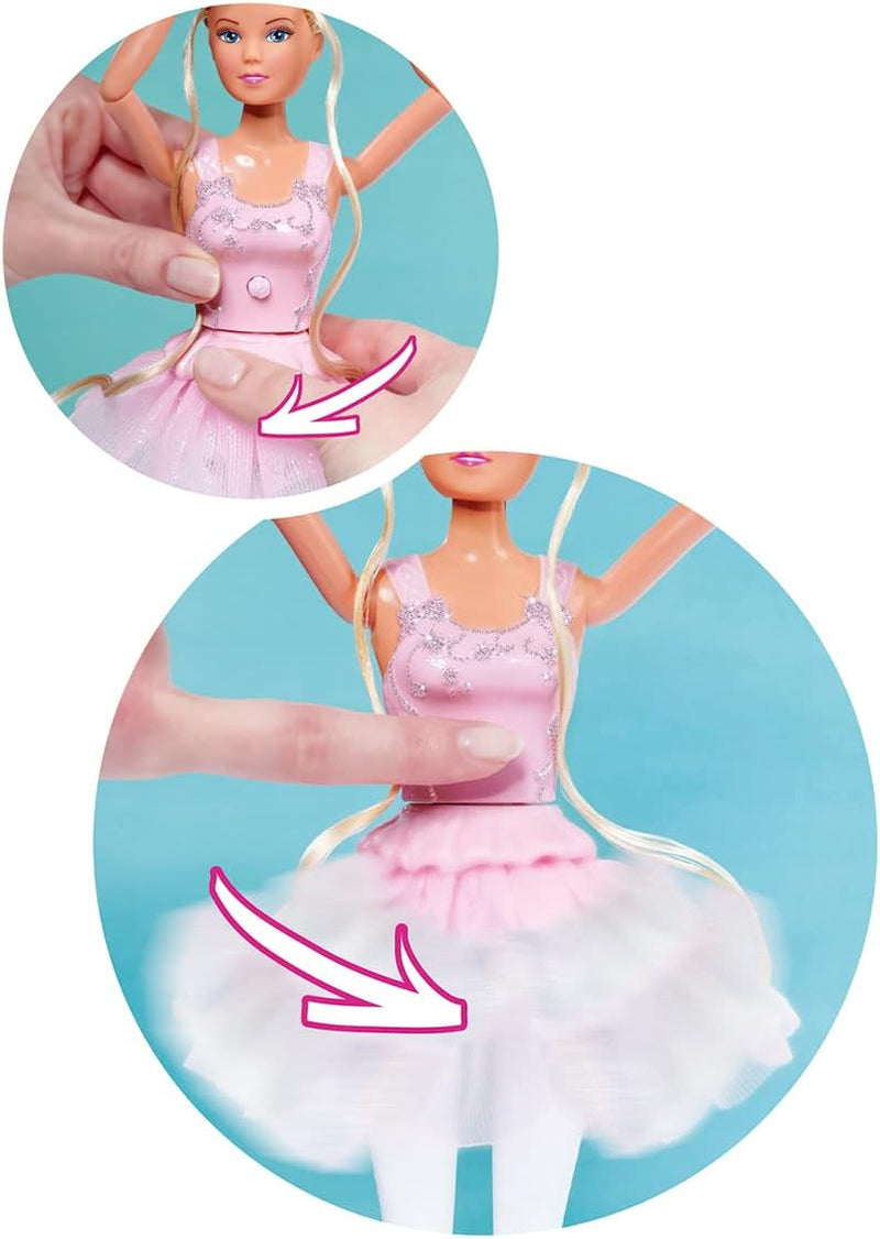 Simba 105733603 - Steffi Love Dancing Ballerina, Steffi en poupée ballerine avec ami animal et jupe rotative, poupée de jeu 29 cm, à partir de 3 ans