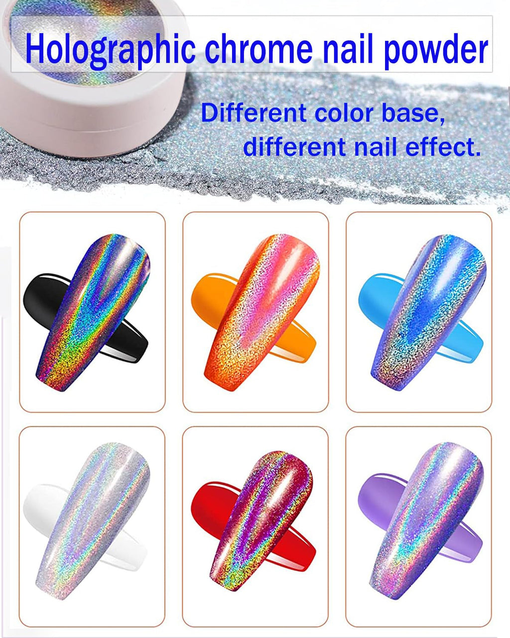 Wahrshei 6 Chrome Nail Powder, Chrome Pulver Nägel Mit Spiegeleffekt, Laser Chrome Puder, Pearl Effect Powder Für Glazed Donut Nails