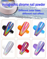 Wahrshei 6 Chrome Nail Powder, Chrome Pulver Nägel Mit Spiegeleffekt, Laser Chrome Puder, Poudre effet nacré pour ongles en beignet glacés