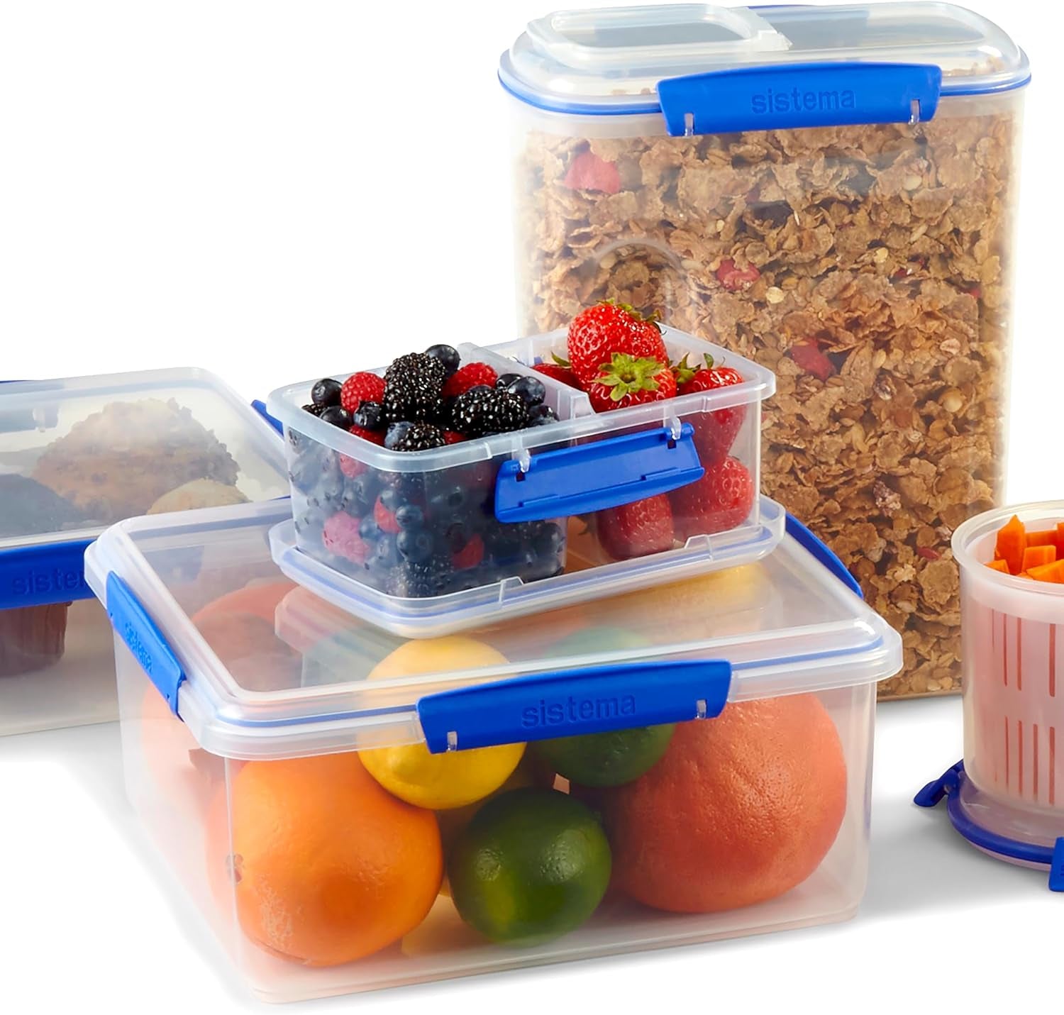 Pot pour le stockage des aliments KLIP IT System | 9,67 litres | Pot de conservation empilable et hermétique avec couvercle, adapté au réfrigérateur/congélateur | Plastique sans BPA | clips bleus | 1 pièce (paquet de 4) boîtes de conservation alimentaire Naty Shop