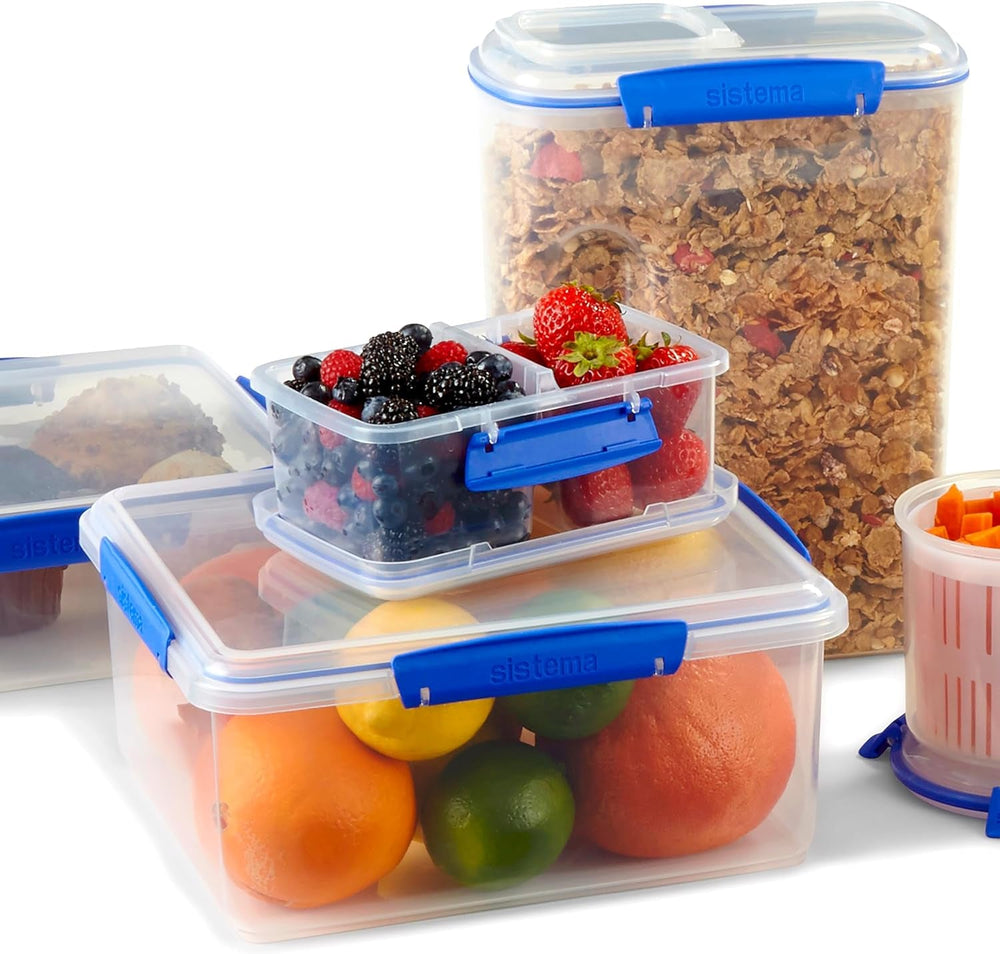 Pot pour le stockage des aliments KLIP IT System | 9,67 litres | Pot de conservation empilable et hermétique avec couvercle, adapté au réfrigérateur/congélateur | Plastique sans BPA | clips bleus | 1 pièce (paquet de 4) boîtes de conservation alimentaire Naty Shop