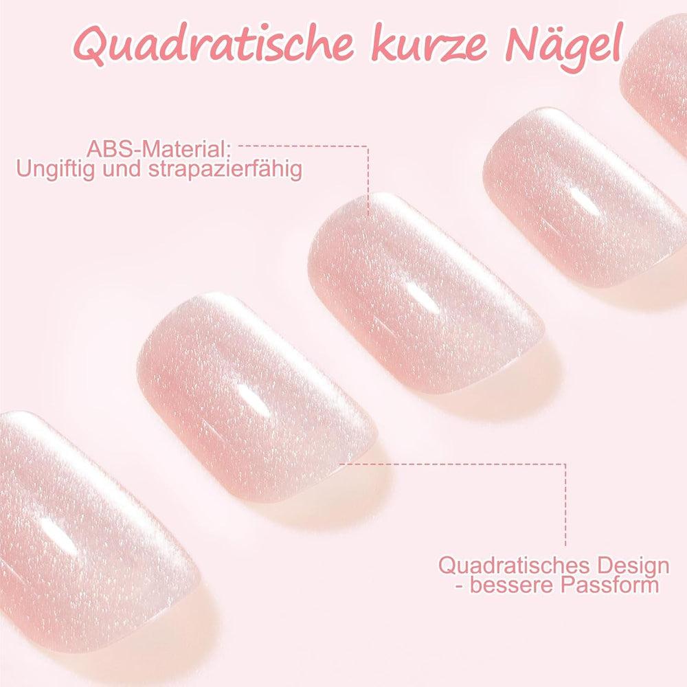 Kiiwah 48 pièces ongles carrés courts ongles artificiels roses colle sur bouts d'ongles courts faux ongles