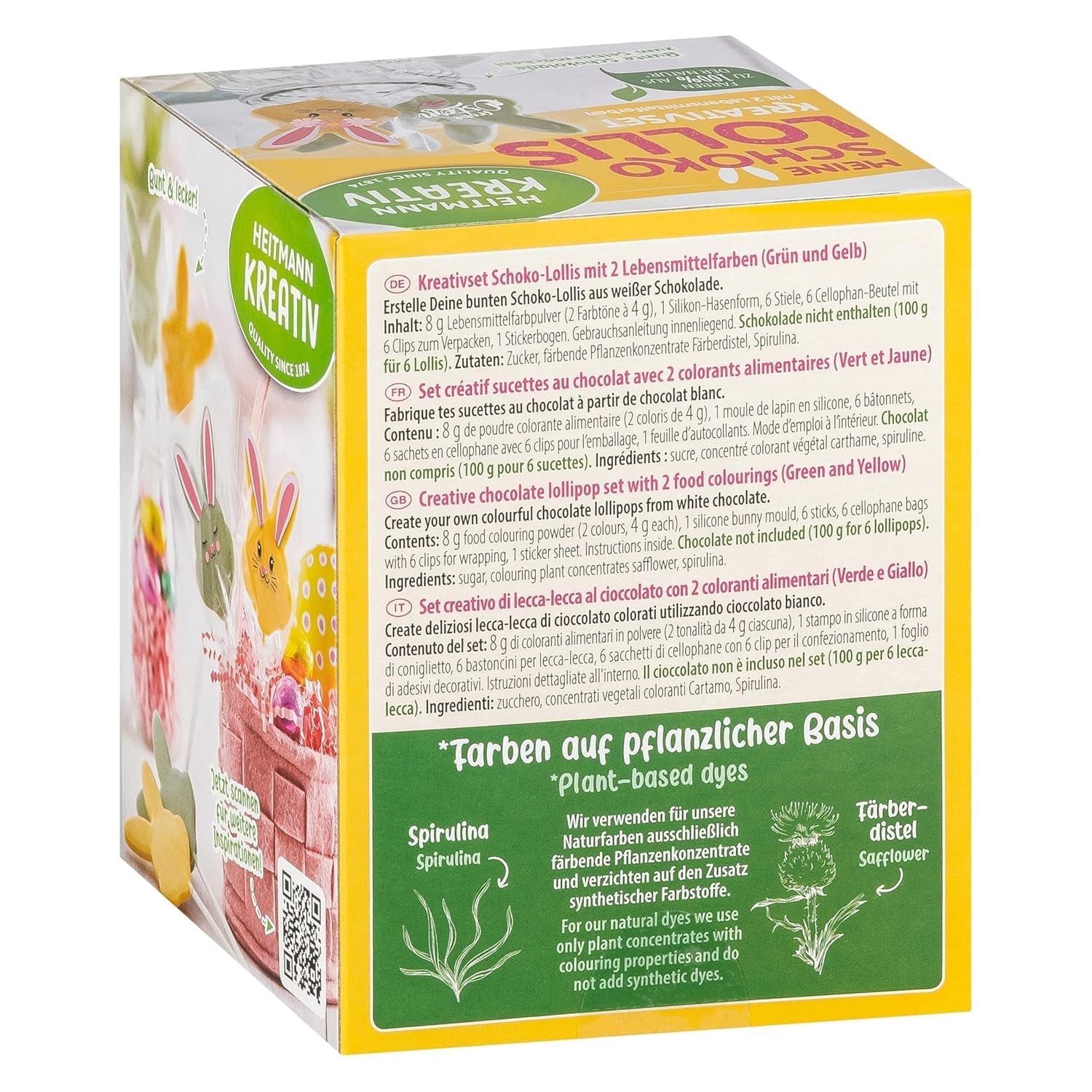 HEITMANN KREATIV - Sucettes au chocolat - Avec colorants en poudre à base de plantes - Jaune et vert - Kit DIY - Pâques