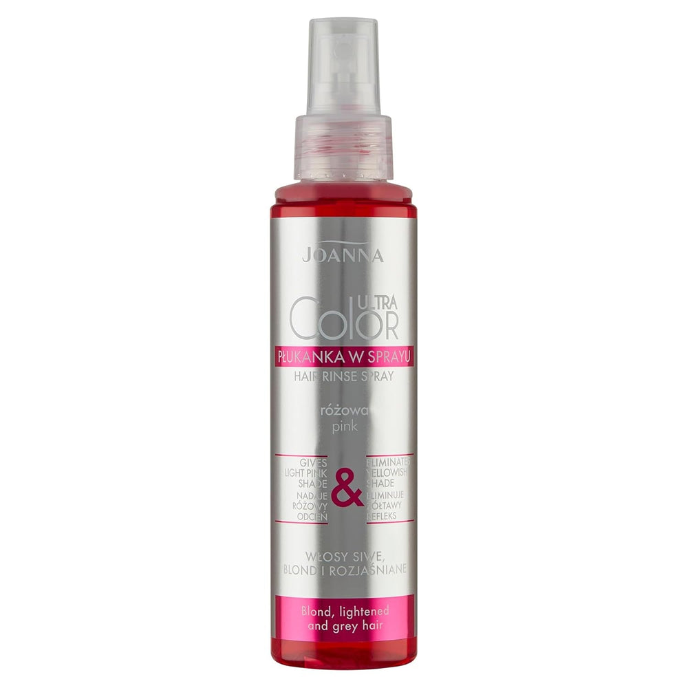 Joanna Ultra Color - Après-shampooing rose pour cheveux blonds et clairs - Rose pastel - Brillance naturelle - Élimine la teinte jaune des cheveux gris-blonds - Effet temporaire - 150 ml Naty Shop Spray teinture capillaire aux tons blonds roses 150 Ml (1 paquet)