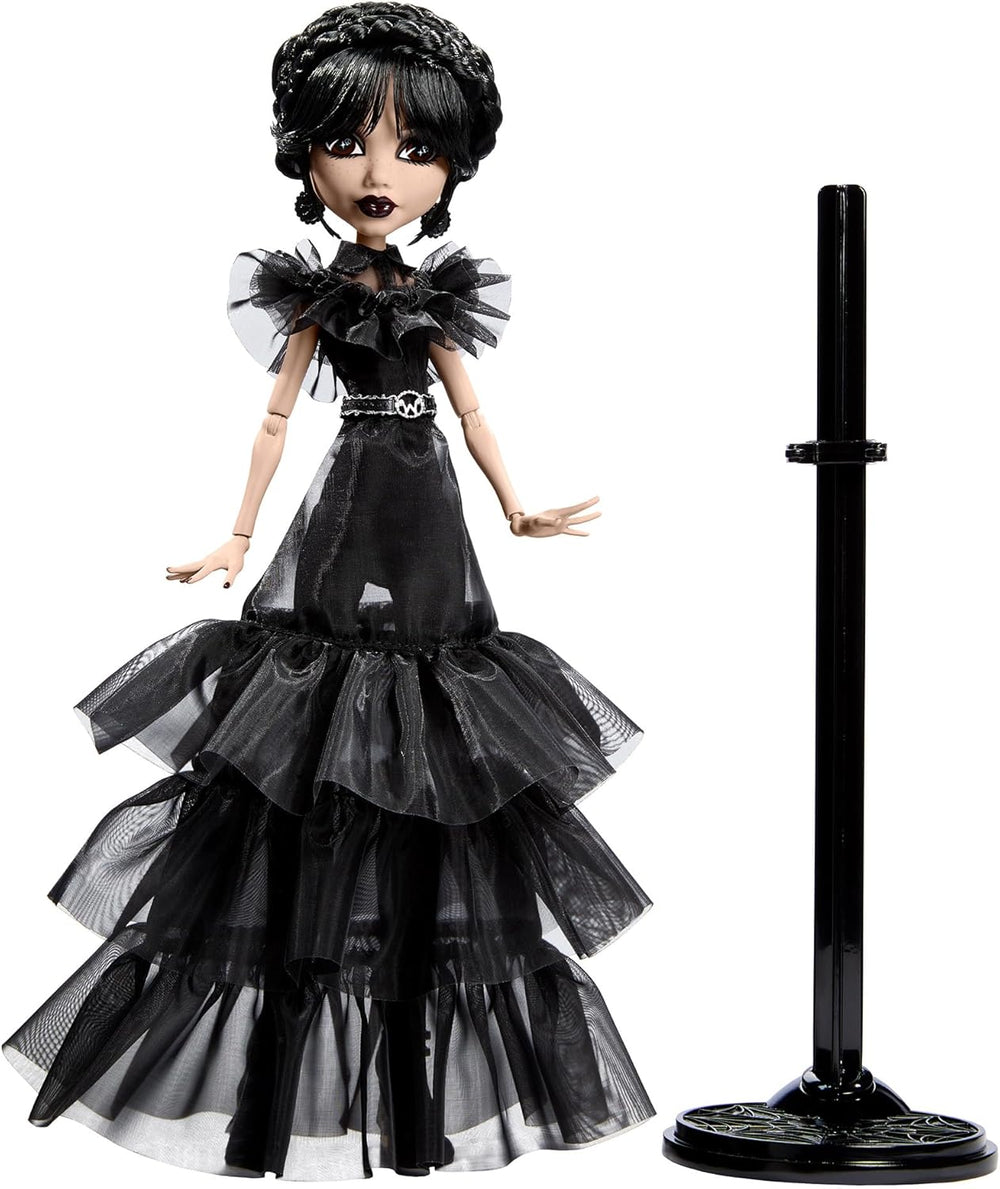 Poupée Monster High Wednesday, figurine de collection Rave'N Wednesday en robe gothique noire inspirée de la scène de danse, accessoires haut de gamme et support de poupée, HXJ03